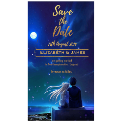 Blue sky, white moon, night theme stars wedding save the date, couple fall in love save the date, couple at hills wedding save the date, air free wedding invite
