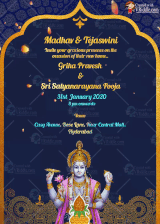 Royal Blue Theme Traditional Whatsapp Satyanarayan Puja Gif Invitation