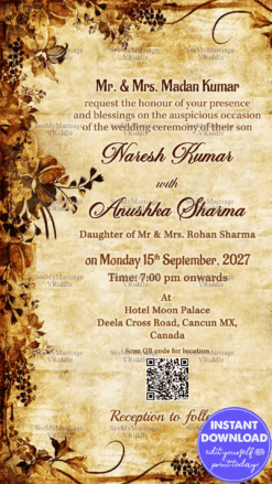 Vintage Forest Theme, Floral Decorated Wedding Invitation Save The Date E-card
