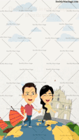 We've Moved Cartoon Animated House Warming Invitation, Animation Of Couple Walking All Around The Globe With Moving Building Ba