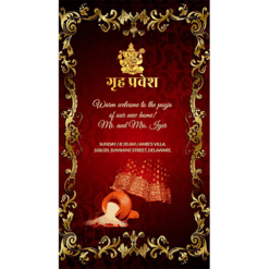 House Warming Pot Rice Red Theme Traditional Ganesha Card