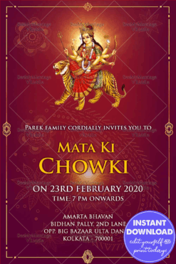 Pink Theme Eternal Ma Durga Mata Ki Chowki Pooja Invitation E-card