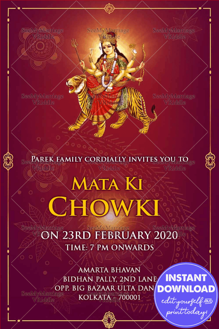 Pink Theme Eternal Ma Durga Mata Ki Chowki Pooja Invitation E-card