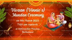 A Red Traditional Ganesha Theme Mundan Ceremony Invitation | ID: 11554