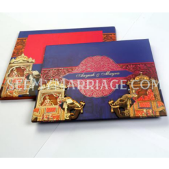 Designer Blue Rajasthani Wedding Invitation Card