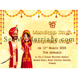 Punjabi theme, wedding invitation card, Sikh couple, cartoon wedding invitation card for WhatsApp, facebook