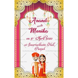Punjabi wedding invites, Sikh wedding in Gurudwara, Red theme Hindu wedding card
