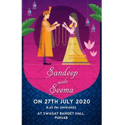 Royal north indian wedding invite, pink theme ecard with banana trees