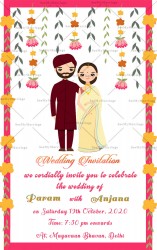 christian theme cartoon couple wedding invitation card, floral patterns decorated save the date cards
