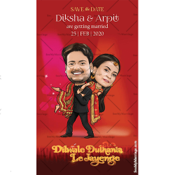 Dilwale Ki Dhulhan - Ddlj Theme Couple Wedding Caricature Groom Holding The Bride On Shoulders