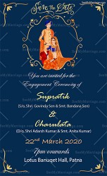 Blue theme cartoon engagement invitation card, North indian wedding invite card for whatsapp