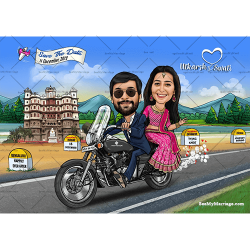 Bike theme wedding ecard invite, caricature cards, hindu einvites