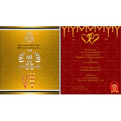 Golden, Maroon Red, Floral arcades, Hangings, Two Hearts, Floral garlands, anniversary, reception, 60 years function, Telugu invitation
