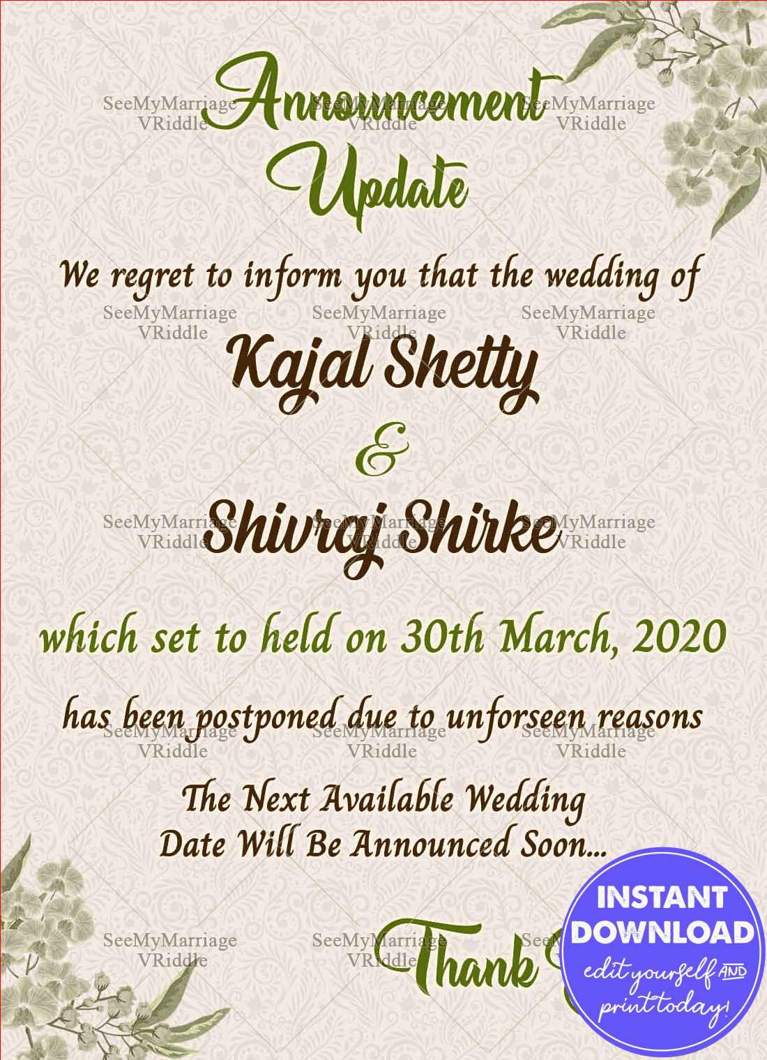 Floral Theme Change The Date E-card For Wedding