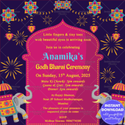Godh Bharai Ceremony_royal Elephant Blue Background_e Card