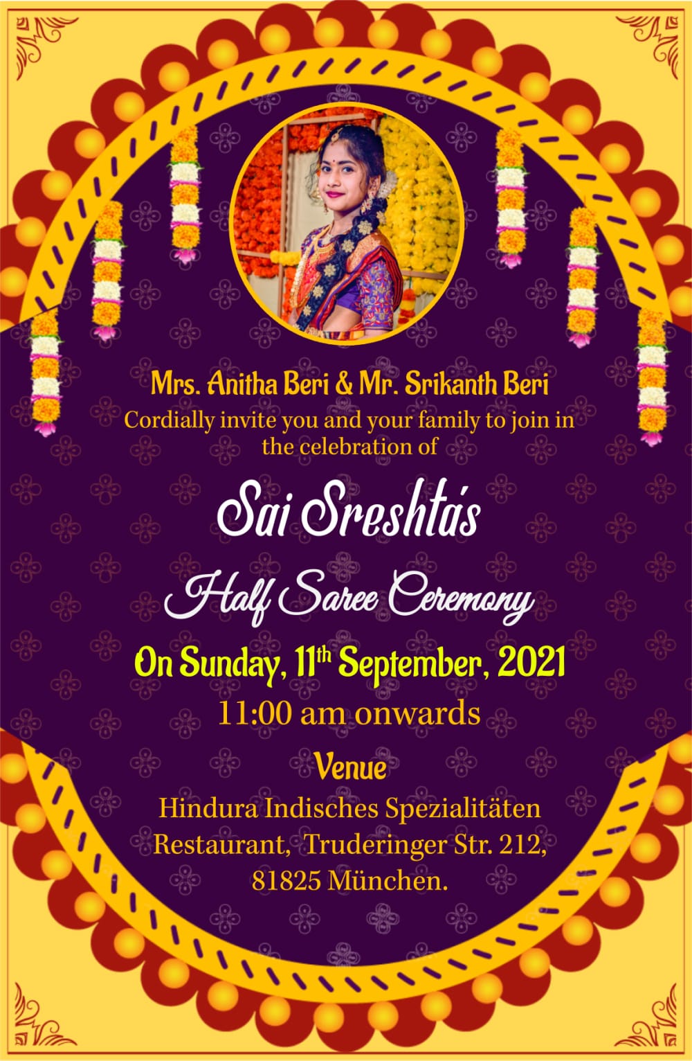 Half Saree Invitation_blue Background Royal Theme_hindu Decorated
