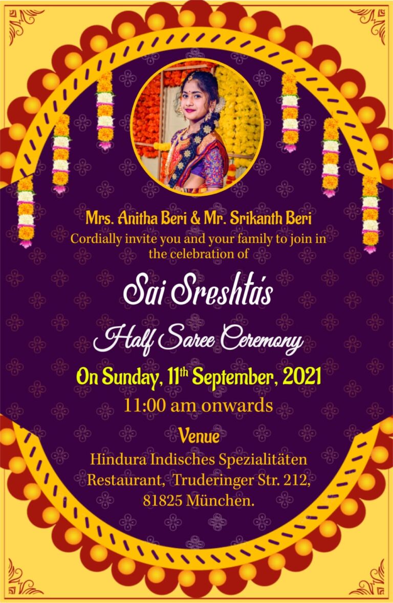 Half Saree Invitation_blue Background Royal Theme_hindu Decorated