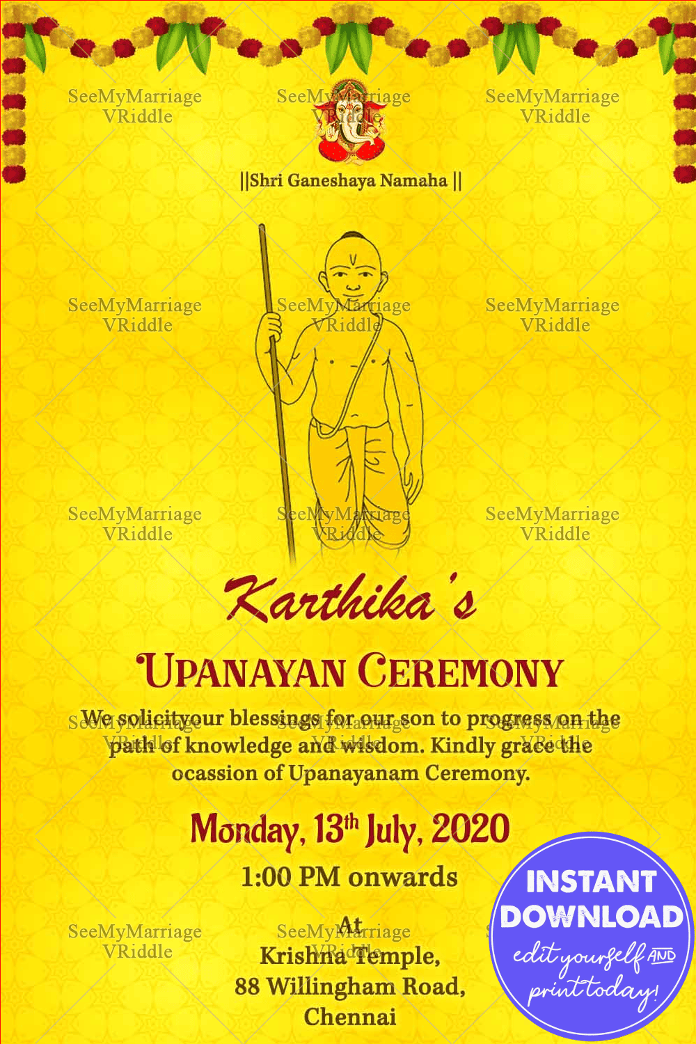 Hindu Traditional Thread Ceremony E Card