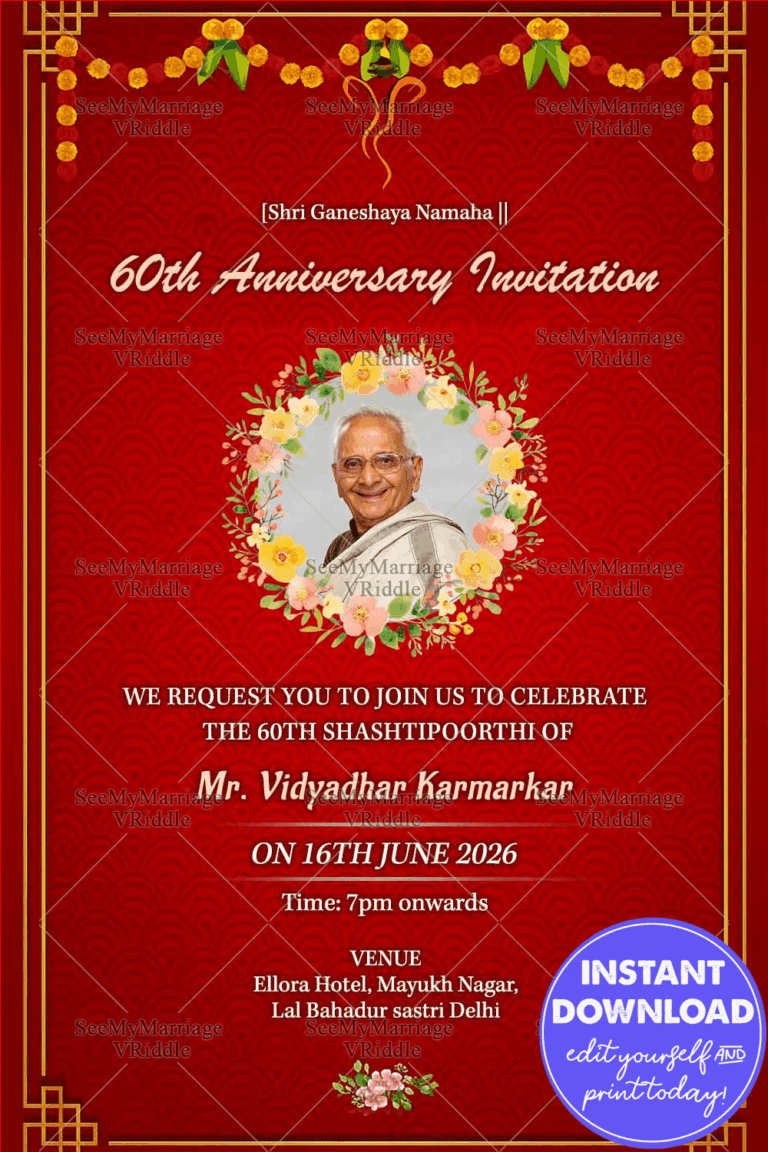 Indian Traditional Toran Decoration_sasthipoorthi E Card_hindi Traditional 60th Anniversary
