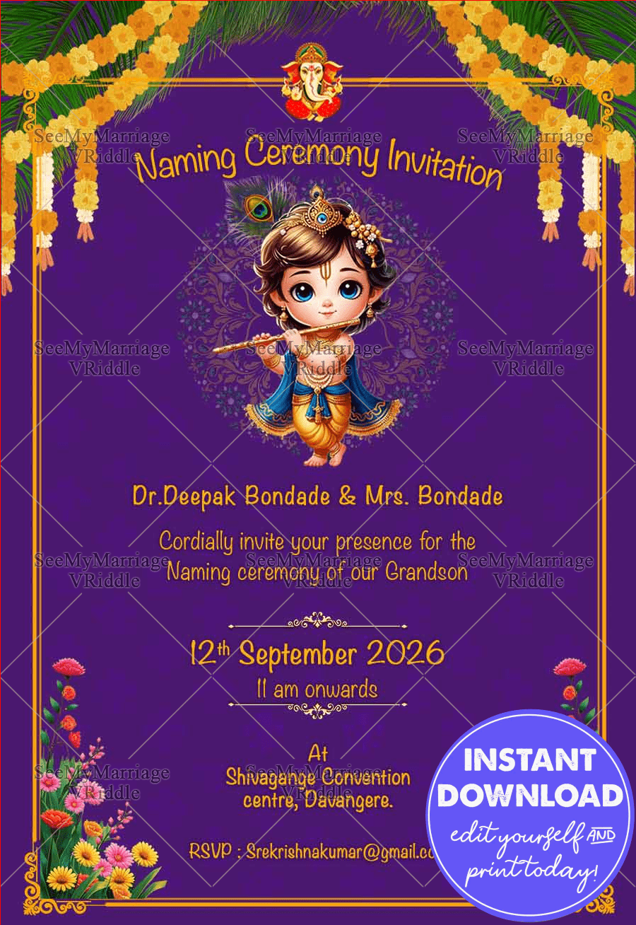 Little Krishna_hindu Traditional_naming Ceremony E Card