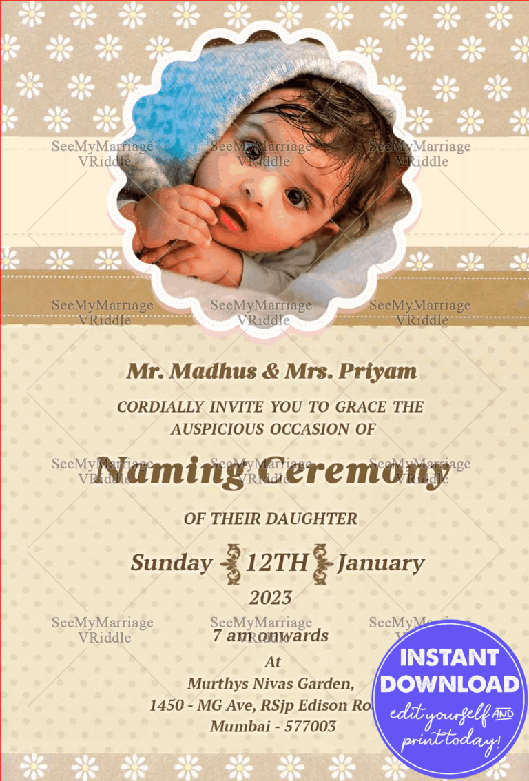 Muskan_hindu_north Indian Theme_naming Ceremony E Card