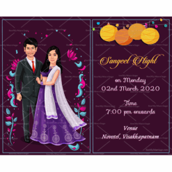 Naache Aur Gaaye Elegant Theme Sangeet Party Invitation Ecard With Violet Night Color Background, Lanterns