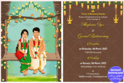 Oonjal Ceremony Swing Theme Traditional South Indian Wedding Invitation Ecard With Couple Caricatures