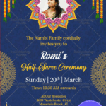 Pavadai Dhavani South Indian Traditional Blue Theme Telugu Style Half Saree Ceremony Invitation Card