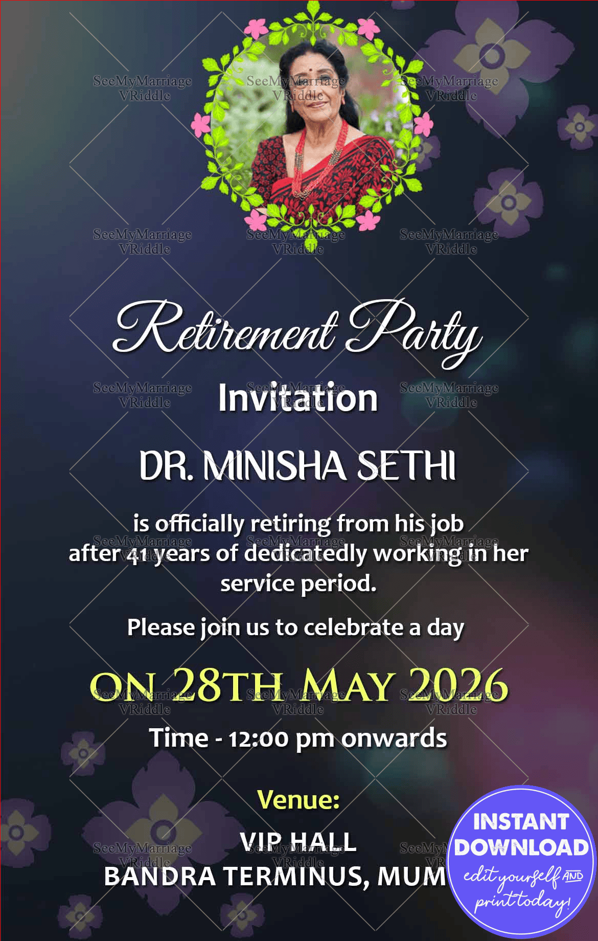 Retirement Party Invitation_floral Background_e Card