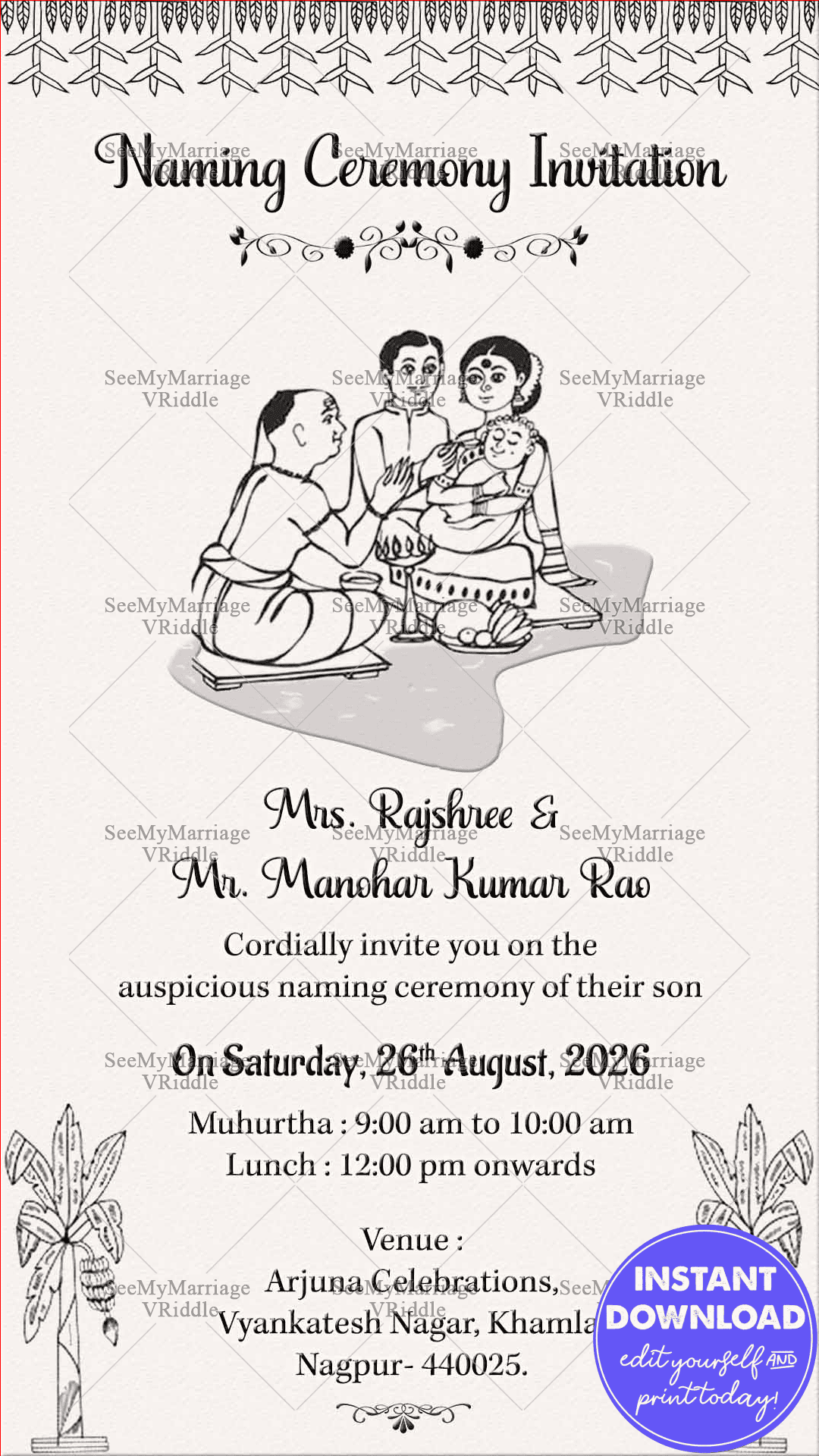 South Indian, Hindu Naming Ceremony Card For Whatsapp Invitation