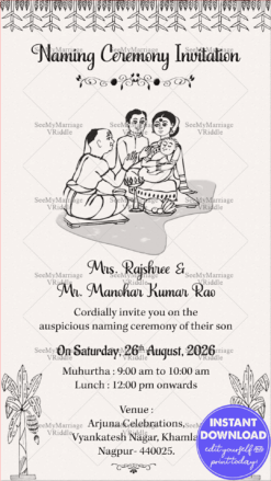 South Indian, Hindu Naming Ceremony Card For Whatsapp Invitation