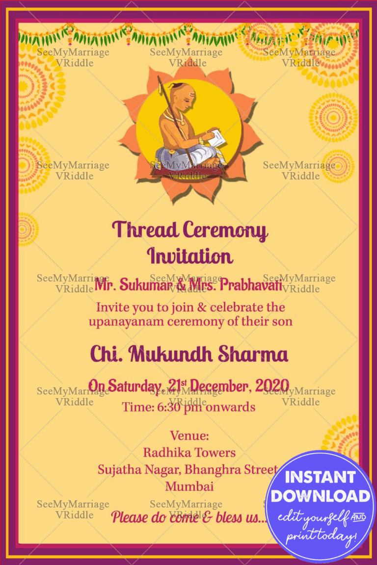 Subha Upanayanam Traditional Gold Andf Cream Theme Ecard