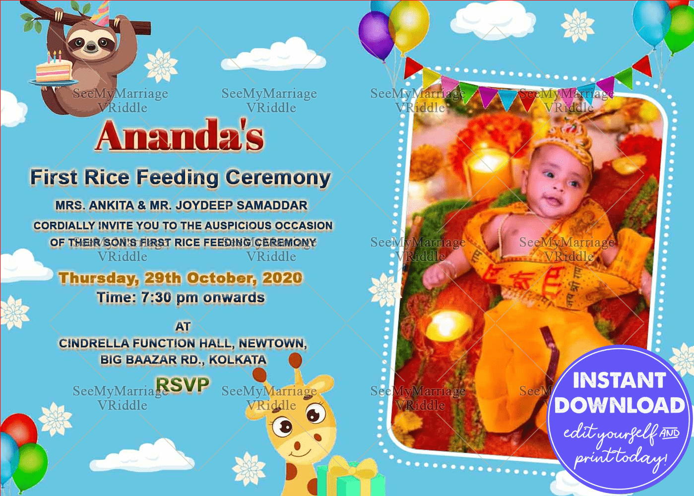 Sweet Cutipie _first Rice Ceremony E Card