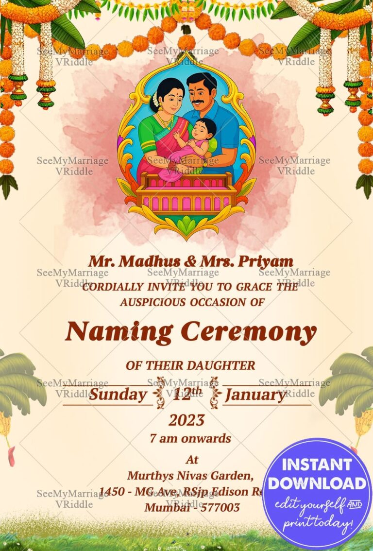 Telugu Cradle Ceremony Card, Old Traditional Look Naming Ceremony Invitation Card In South Indian Ritual Style