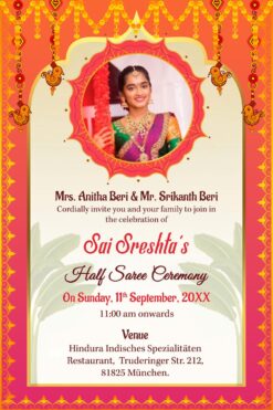 Traditional Half Saree Invitation_banana Tree Background Theme_hindu Decorated
