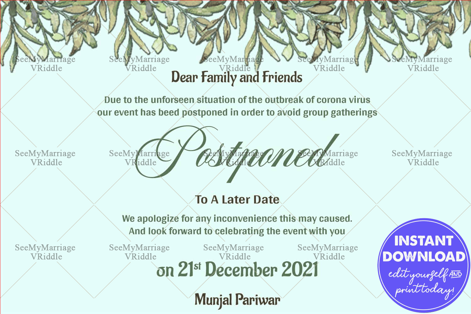 We Postponed – Change In Event Date Update Card