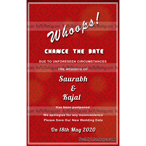 red theme, date change ecard, event postpone card