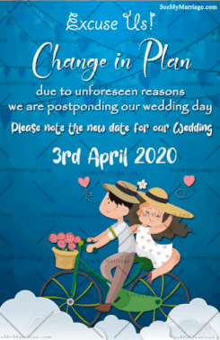Twist In The Wedding Plan Funky Style Change In Announcement Invitation Gif With Animated Girl And Boy Characters