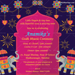 A Sweet Little Pea Is On The Way Blue Theme Royal Godh Bharai Invitation Card Traditionally Decorated With Elephants