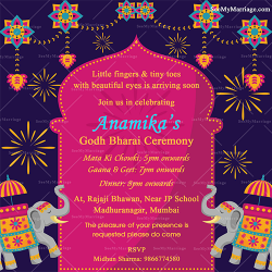 Godh Bharai Ceremony_royal Elephant Blue Background_e Card