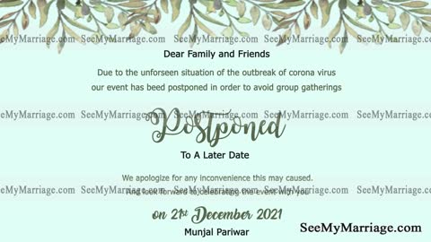 wedding postpone ecard, skyblue theme, whatsapp invite cards