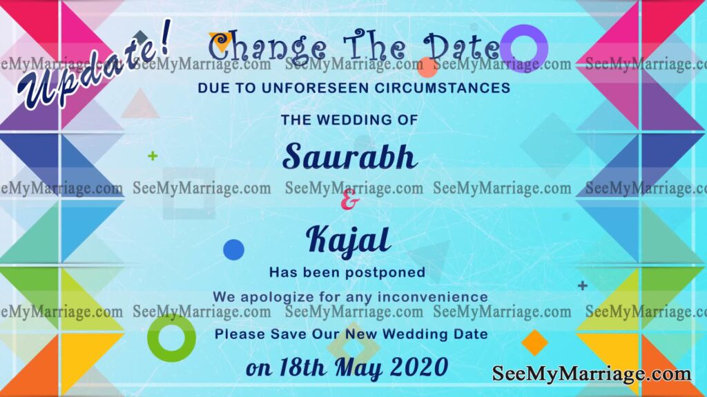 Shaadi Postponed Change In Wedding Date Announcement  In Blue Theme Background