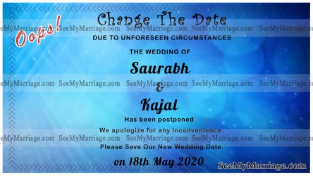 blue theme date postpone wedding card, date change wedding card, announcement cards