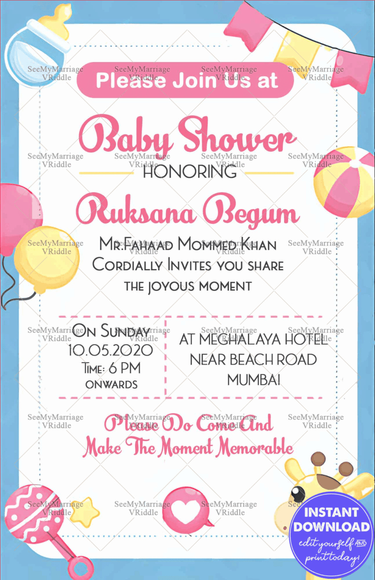 Aqiqah Muslim Baby Shower Ceremony Invitation Card