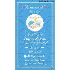 Blue Theme Cartoon Baby Announcement Card