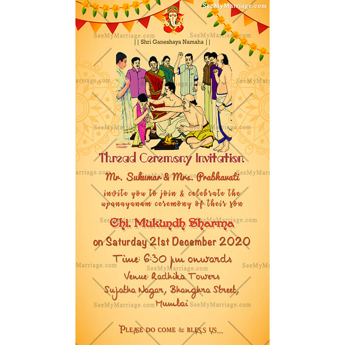 Family Thread Ceremony Whatsapp Invitation Card – SeeMyMarriage