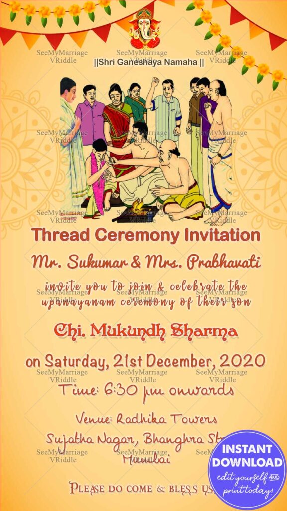 Family Thread Ceremony Whatsapp Invitation Card