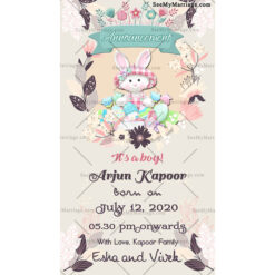 Floral, Cream Theme Baby Girl Announcement Card
