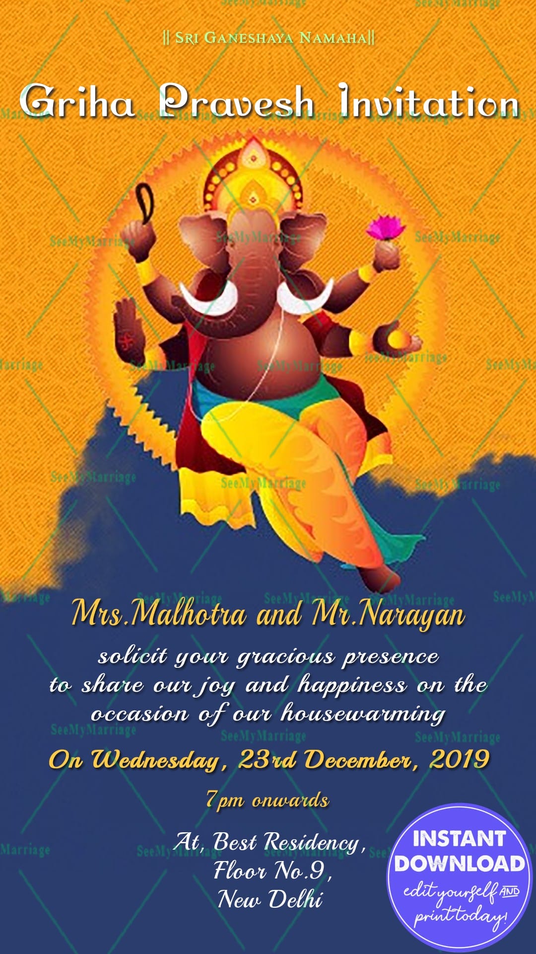 Ganesha Theme Housewarming Card For Whatsapp