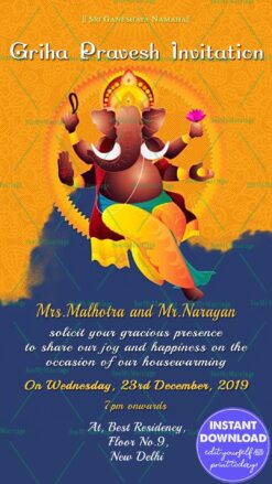 Ganesha Theme Housewarming Card For Whatsapp